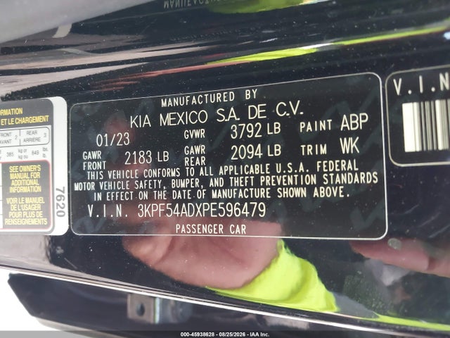 45938628 :رقم المزاد ، 3KPF54ADXPE596479 vin ، 2023 Kia Forte Gt-line مزاد بيع