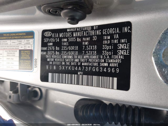 Продаж на аукціоні авто 2015 Kia Sorento Ex V6, vin: 5XYKU4A73FG634969, номер лоту: 45938632