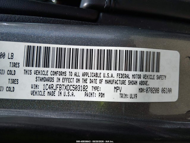 Продажа на аукционе авто 2013 Jeep Grand Cherokee Limited, vin: 1C4RJFBTXDC503182, номер лота: 45938643