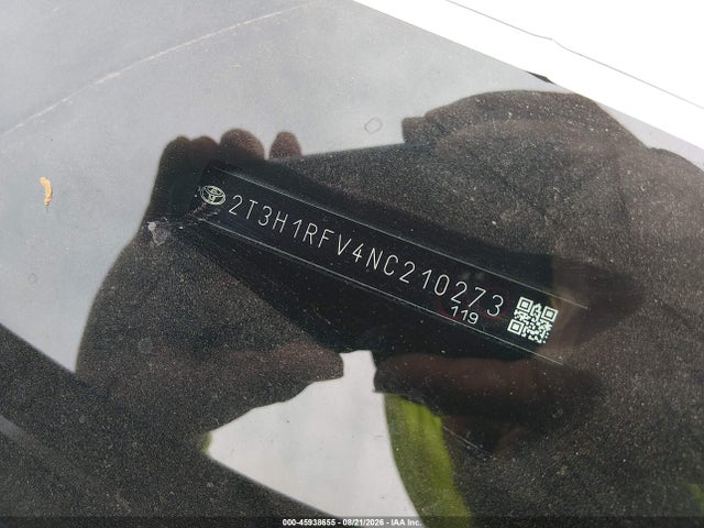 2022 Toyota Rav4 Le მანქანა იყიდება აუქციონზე, vin: 2T3H1RFV4NC210273, აუქციონის ნომერი: 45938655