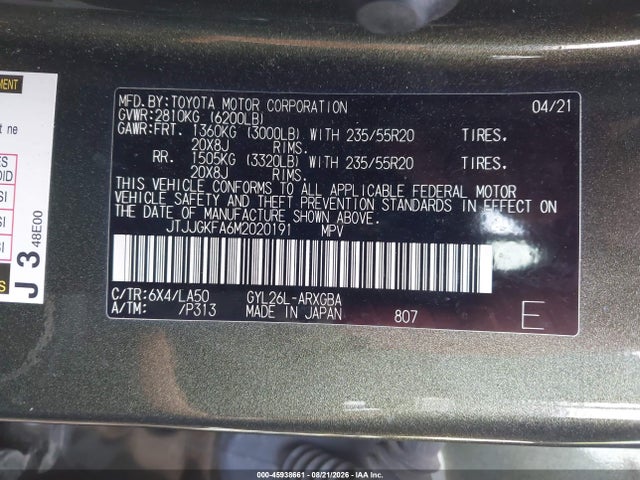 Aukcja sprzedaży 2021 Lexus Rx 450hl Luxury, vin: JTJJGKFA6M2020191, numer aukcji: 45938661
