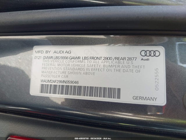 Aukcja sprzedaży 2021 Audi A6 Prestige 55 Tfsi Quattro S Tronic, vin: WAUM2AF29MN059046, numer aukcji: 45938700