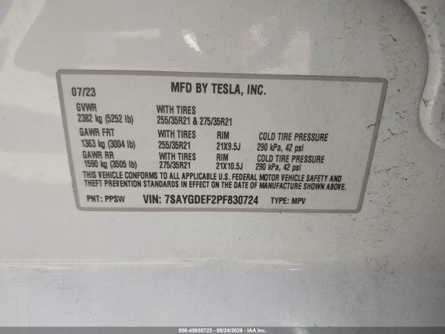 Продаж на аукціоні авто 2023 Tesla Model Y Performance Dual Motor All-wheel Drive, vin: 7SAYGDEF2PF830724, номер лоту: 45938723