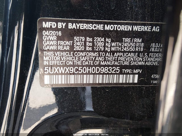 Aukcja sprzedaży 2017 Bmw X3 Xdrive28i, vin: 5UXWX9C50H0D98325, numer aukcji: 45938726