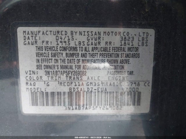 Auction sale of the 2015 Nissan Sentra Sv, vin: 3N1AB7AP5FY269082, lot number: 45938741