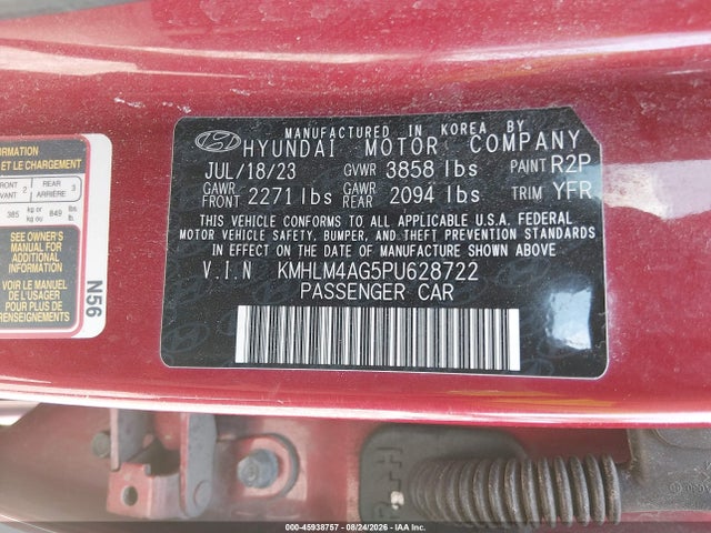 Aukcja sprzedaży 2023 Hyundai Elantra Sel, vin: KMHLM4AG5PU628722, numer aukcji: 45938757