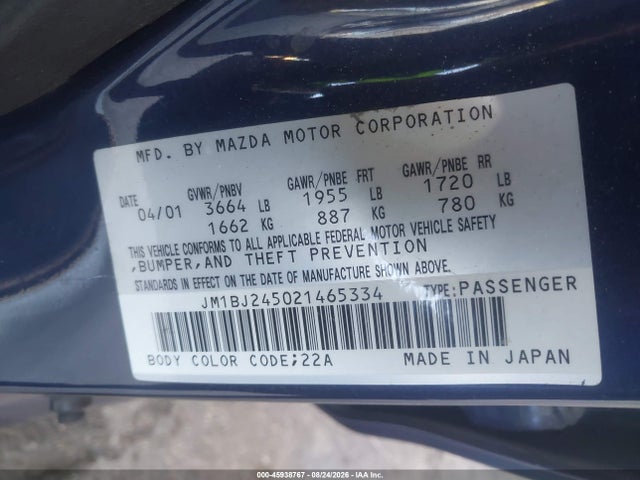 Продаж на аукціоні авто 2002 Mazda Protege5, vin: JM1BJ245021465334, номер лоту: 45938767