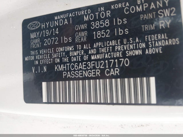 45938786 :رقم المزاد ، KMHTC6AE3FU217170 vin ، 2015 Hyundai Veloster Turbo مزاد بيع