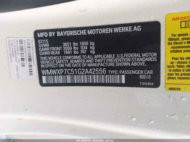 Продажа на аукционе авто 2016 Mini Hardtop Cooper S, vin: WMWXP7C51G2A42556, номер лота: 45938788