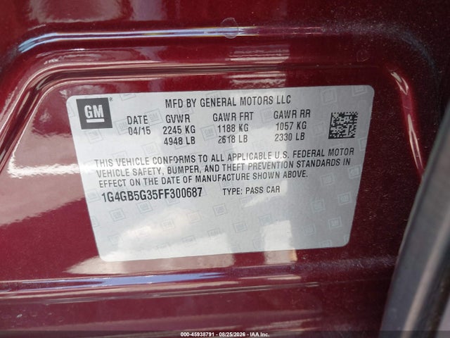Продаж на аукціоні авто 2015 Buick Lacrosse Leather, vin: 1G4GB5G35FF300687, номер лоту: 45938791