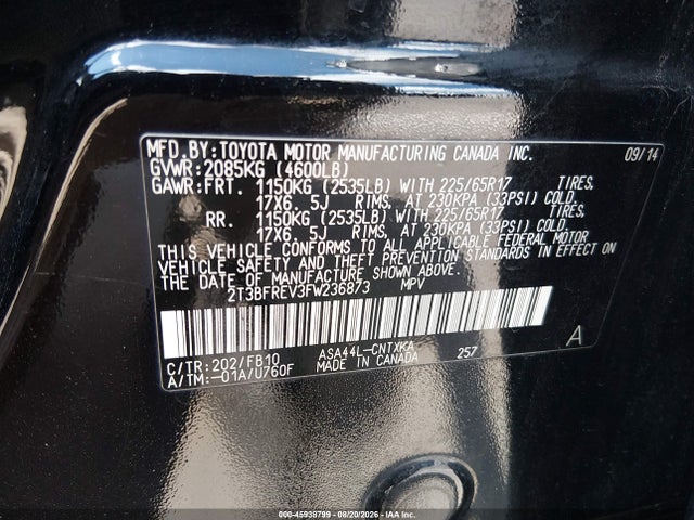 2015 Toyota Rav4 Le მანქანა იყიდება აუქციონზე, vin: 2T3BFREV3FW236873, აუქციონის ნომერი: 45938799
