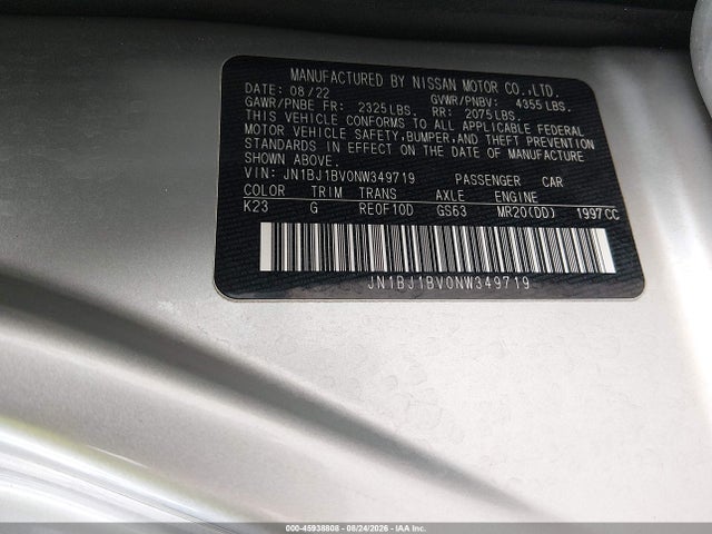 JN1BJ1BV0NW349719 Nissan Rogue Sport Sv Fwd Xtronic Cvt