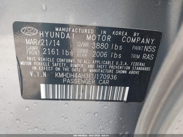Продаж на аукціоні авто 2014 Hyundai Elantra Sport, vin: KMHDH4AH3EU170936, номер лоту: 45938824