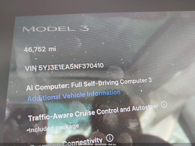 5YJ3E1EA5NF370410 Tesla Model 3 Rear-wheel Drive