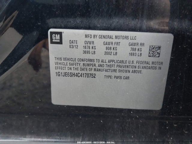 Продаж на аукціоні авто 2012 Chevrolet Sonic 2lz, vin: 1G1JE6SH4C4170752, номер лоту: 45938855