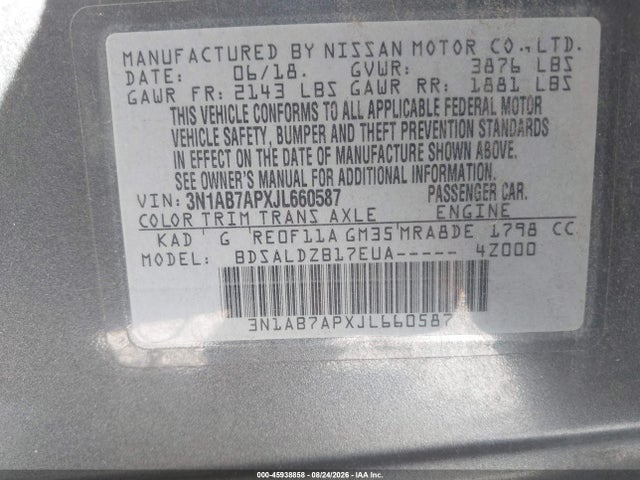 Nissan SENTRA SV 2018 3N1AB7APXJL660587 Image 9