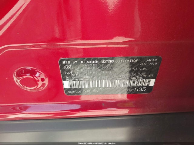45938870 :رقم المزاد ، JA4AS3AA0LZ022856 vin ، 2020 Mitsubishi Eclipse Cross Es 1.5t مزاد بيع