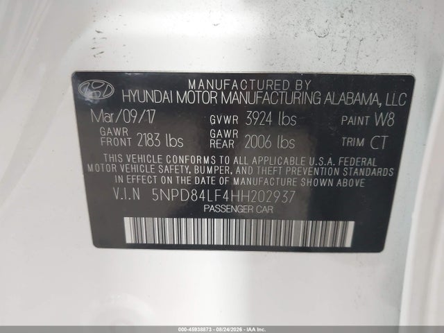 2017 Hyundai Elantra Value Edition მანქანა იყიდება აუქციონზე, vin: 5NPD84LF4HH202937, აუქციონის ნომერი: 45938873