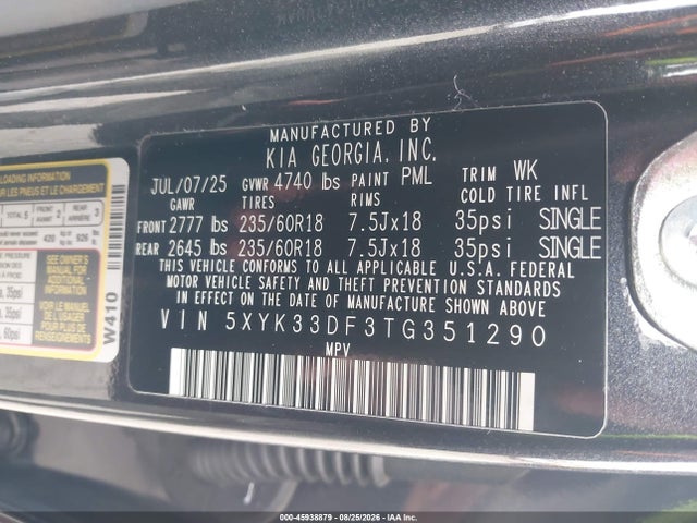 2026 Kia Sportage Ex მანქანა იყიდება აუქციონზე, vin: 5XYK33DF3TG351290, აუქციონის ნომერი: 45938879