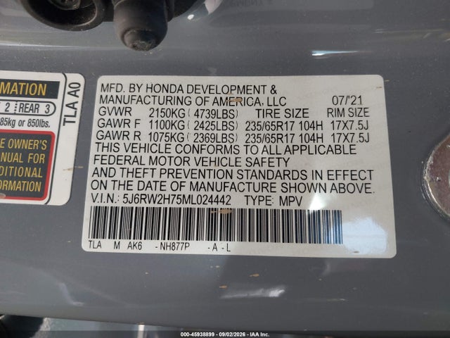 Aukcja sprzedaży 2021 Honda Cr-v Awd Special Edition, vin: 5J6RW2H75ML024442, numer aukcji: 45938899