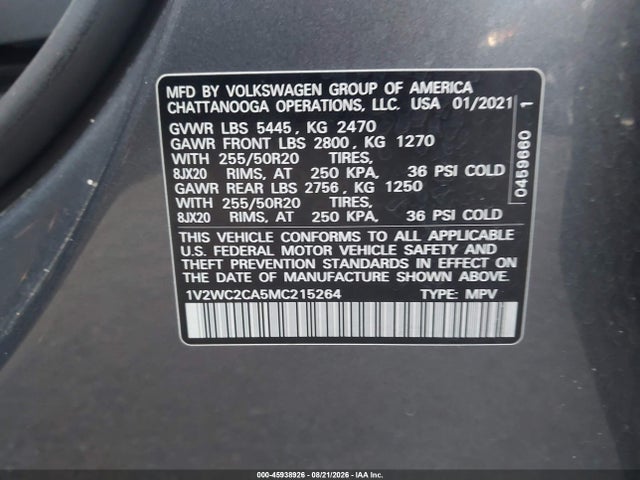 Продажа на аукционе авто 2021 Volkswagen Atlas Cross Sport 2.0t Se W/technology, vin: 1V2WC2CA5MC215264, номер лота: 45938926