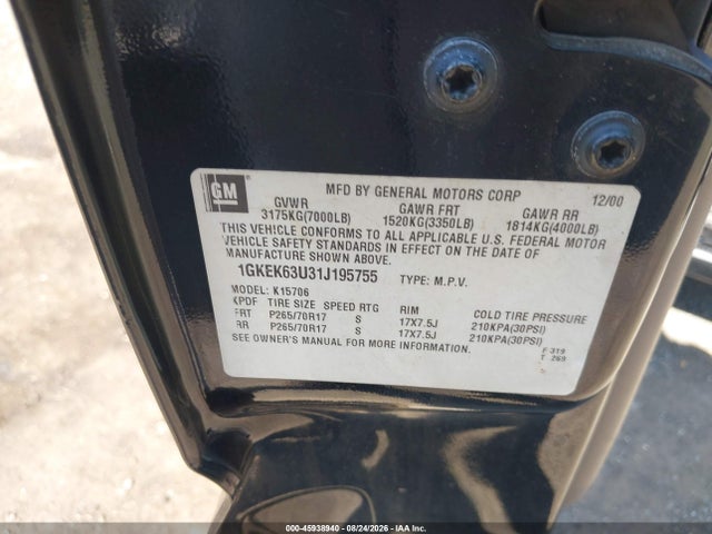 Продаж на аукціоні авто 2001 Gmc Yukon Denali, vin: 1GKEK63U31J195755, номер лоту: 45938940