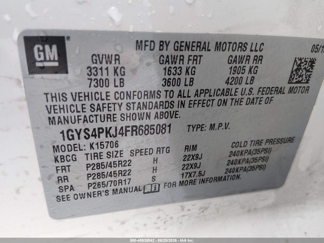 2015 Cadillac Escalade Platinum მანქანა იყიდება აუქციონზე, vin: 1GYS4PKJ4FR685081, აუქციონის ნომერი: 45938942