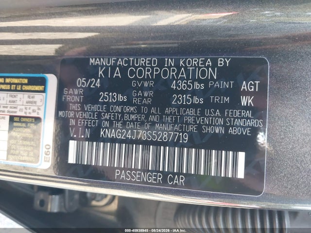 Продажа на аукционе авто 2025 Kia K5 Lxs, vin: KNAG24J73S5287719, номер лота: 45938945