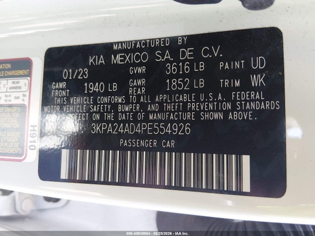 Aukcja sprzedaży 2023 Kia Rio S, vin: 3KPA24AD4PE554926, numer aukcji: 45938954