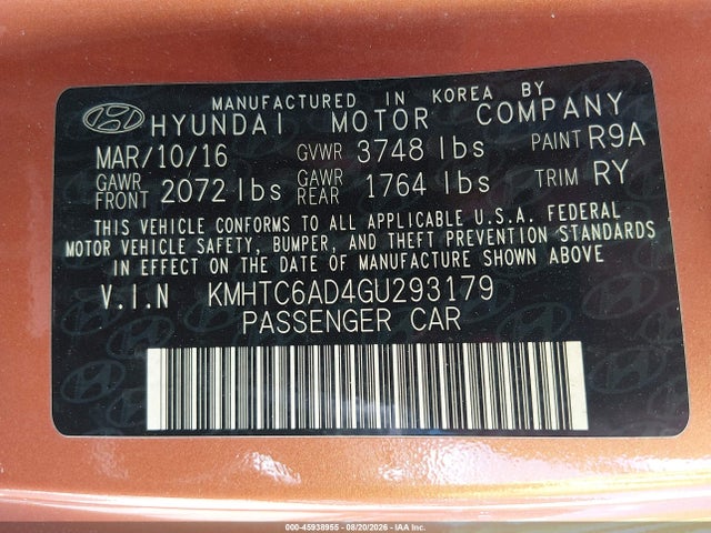 Aukcja sprzedaży 2016 Hyundai Veloster, vin: KMHTC6AD4GU293179, numer aukcji: 45938955