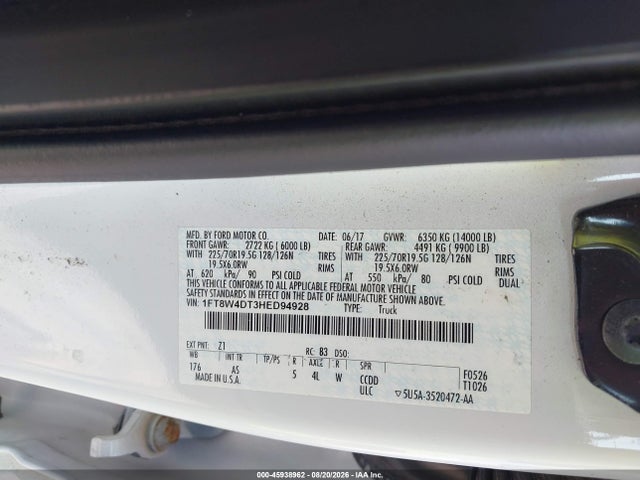 Продаж на аукціоні авто 2017 Ford F-450 Xl, vin: 1FT8W4DT3HED94928, номер лоту: 45938962