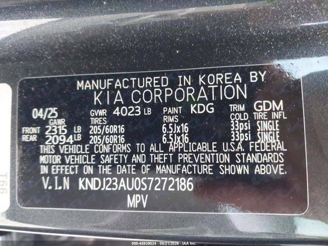 Aukcja sprzedaży 2025 Kia Soul Lx, vin: KNDJ23AU0S7272186, numer aukcji: 45939024