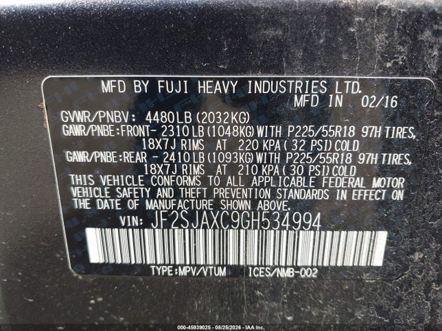 JF2SJAXC9GH534994 Subaru Forester 2.5i Touring
