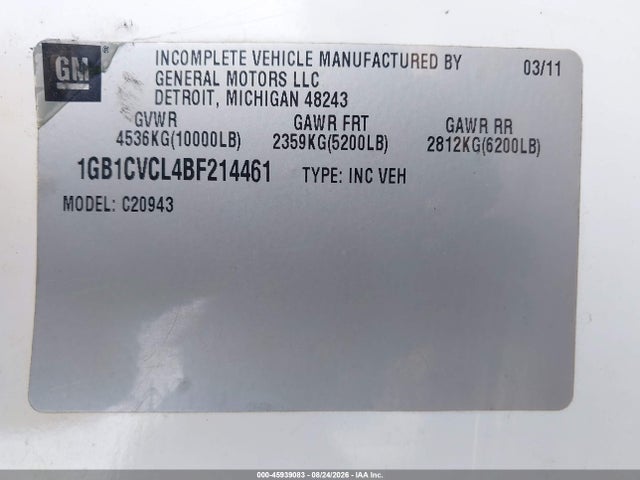 Aukcja sprzedaży 2011 Chevrolet Silverado 2500hd Work Truck, vin: 1GB1CVCL4BF214461, numer aukcji: 45939083
