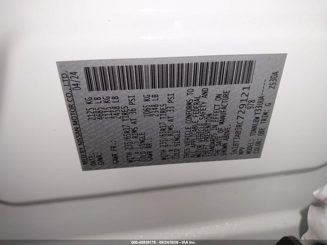 2024 Nissan Rogue S Intelligent Awd მანქანა იყიდება აუქციონზე, vin: 5N1BT3AB5RC729121, აუქციონის ნომერი: 45939176
