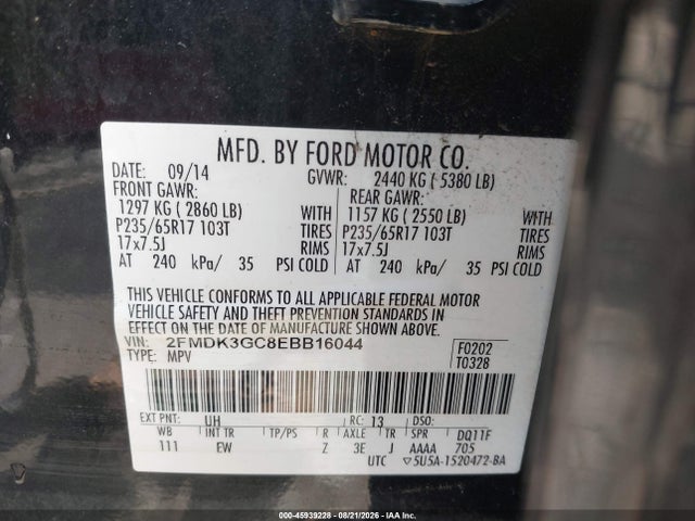 Aukcja sprzedaży 2014 Ford Edge Se, vin: 2FMDK3GC8EBB16044, numer aukcji: 45939228