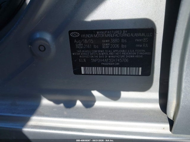 45939267 :رقم المزاد ، 5NPDH4AE3GH745706 vin ، 2016 Hyundai Elantra Se مزاد بيع