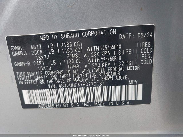 Продажа на аукционе авто 2024 Subaru Crosstrek Sport, vin: 4S4GUHF67R3773181, номер лота: 45939280