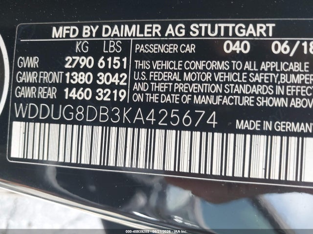 Продаж на аукціоні авто 2019 Mercedes-benz S 560, vin: WDDUG8DB3KA425674, номер лоту: 45939285