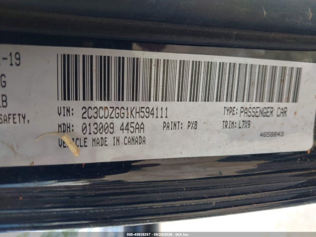Продаж на аукціоні авто 2019 Dodge Challenger Sxt Awd, vin: 2C3CDZGG1KH594111, номер лоту: 45939287