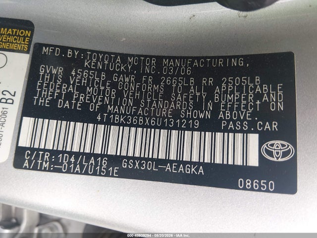 Продаж на аукціоні авто 2006 Toyota Avalon Xls, vin: 4T1BK36BX6U131219, номер лоту: 45939294