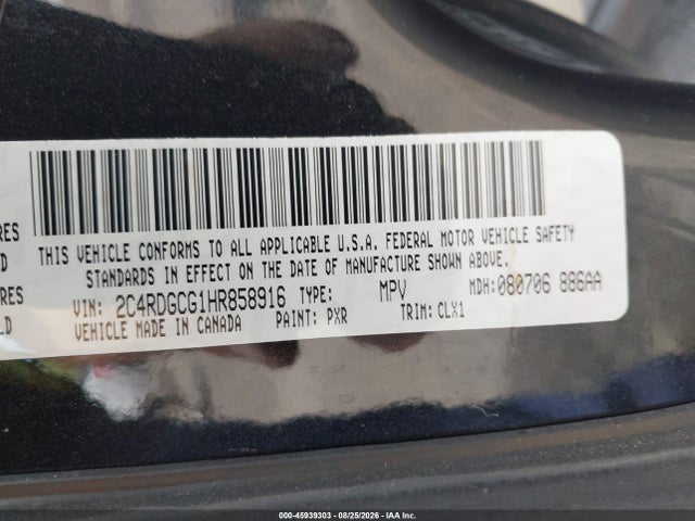 Продажа на аукционе авто 2017 Dodge Grand Caravan Sxt, vin: 2C4RDGCG1HR858916, номер лота: 45939303