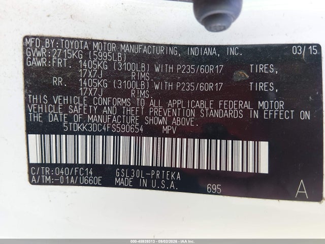 Toyota Sienna Le 8 Passenger 2015 5TDKK3DC4FS590654 Image 9