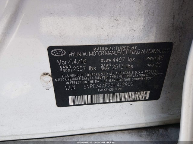 Продаж на аукціоні авто 2016 Hyundai Sonata Limited, vin: 5NPE34AF2GH412909, номер лоту: 45939330