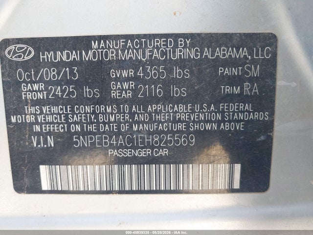 Aukcja sprzedaży 2014 Hyundai Sonata Gls, vin: 5NPEB4AC1EH825569, numer aukcji: 45939335