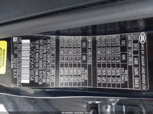 45939363 :رقم المزاد ، SALCR2FX5KH788094 vin ، 2019 Land Rover Discovery Sport Hse/landmark Edition مزاد بيع