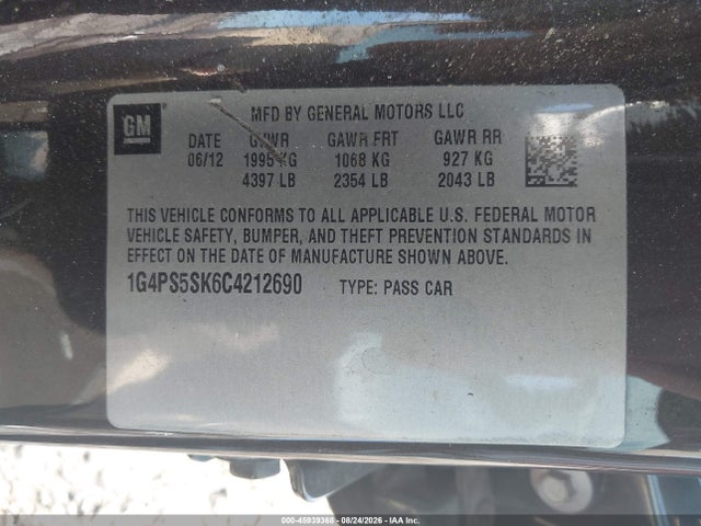 45939368 :رقم المزاد ، 1G4PS5SK6C4212690 vin ، 2012 Buick Verano Leather Group مزاد بيع