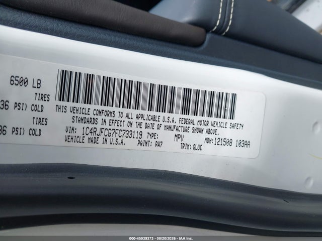 Продаж на аукціоні авто 2015 Jeep Grand Cherokee Overland, vin: 1C4RJFCG7FC733119, номер лоту: 45939373