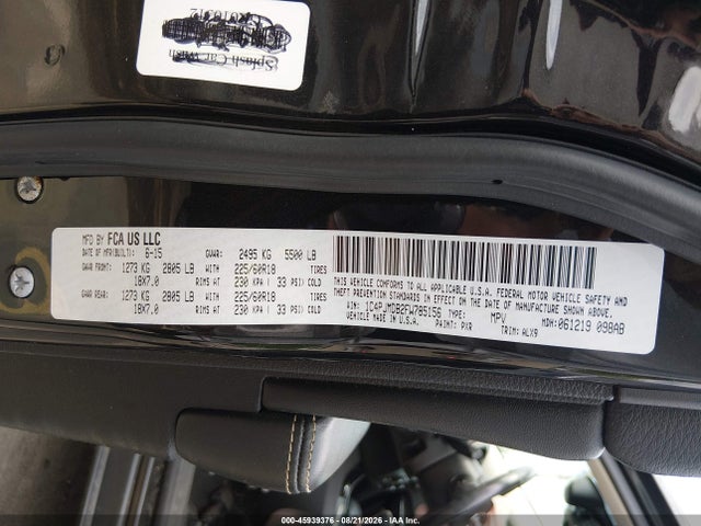 45939376 :رقم المزاد ، 1C4PJMDB2FW785156 vin ، 2015 Jeep Cherokee Limited مزاد بيع