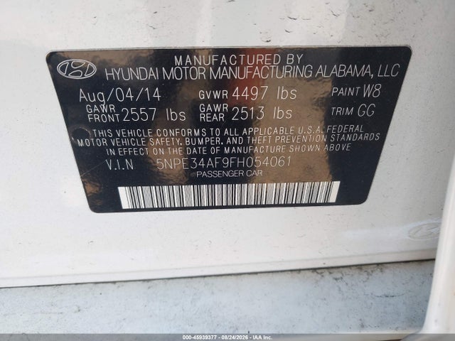 Aukcja sprzedaży 2015 Hyundai Sonata Limited, vin: 5NPE34AF9FH054061, numer aukcji: 45939377